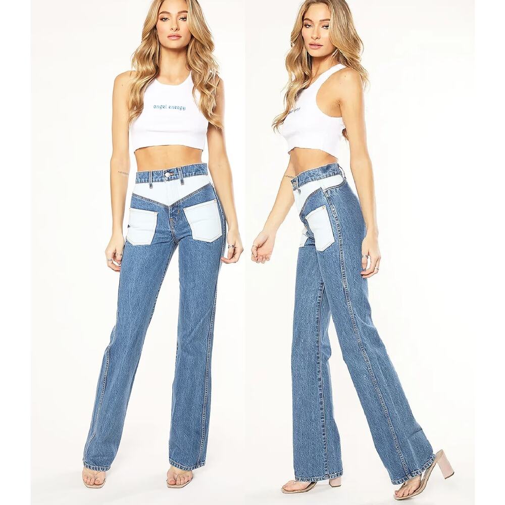 Revice The Muse Jeans Size‎ 23 Goddess High Rise Colorblock Pocket Cotton Flared